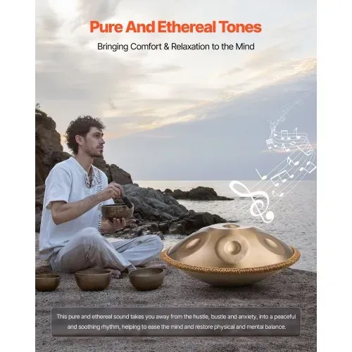 VEVOR Handpan Drum, 55 cm, 9-Ton-Stahlzungentrommel, 432 Hz, D-Moll, mit gewebtem Randschutz, 2 Schlägeln & Tragetasche, farbbeständiges Schlaginstrument für professionelle Auftritte – Bild 2