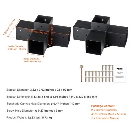 VEVOR 2er-Set Pfostenverbinder, 10 x 10 cm (Innengröße 91,44 x 91,44 mml) Pfostenecke Pergola Eckverbinder Holzverbinder 90°-Stiefelstruktur Eckhalterung Holzbalken Pavillon Halterungs Set – Bild 10