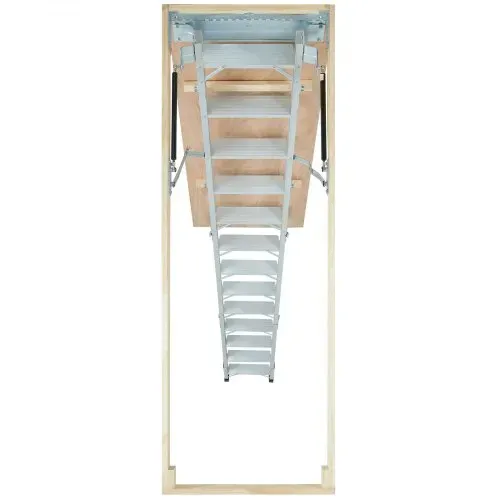 VEVOR Teleskopleiter 158,8 kg Stehleiter 12 Stufen Installationshöhe von 290 bis 300 cm oder 341 bis 366 cm Klappleiter Aluminium + Holz Haushaltsleiter mit hydraulisch gedämpftem Abstiegsdesign – Bild 9