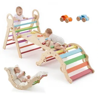 VEVOR Kletterdreieck, 9-in-1 Kletterspielzeug, mit Holzautos, Kissen, Kletterdreieck, Rutsche & Kletterbogen, bis 68 kg, Montessori Indoor Spielset für Kinder im Alter von 1 bis 3 Jahren, Mehrfarbig VEVOR Kletterdreieck, 9-in-1 Kletterspielzeug, mit Holzautos, Kissen, Kletterdreieck, Rutsche & Kletterbogen, bis 68 kg, Montessori Indoor Spielset für Kinder im Alter von 1 bis 3 Jahren, Mehrfarbig