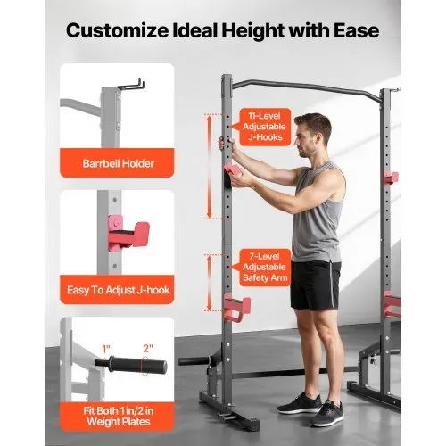 VEVOR Power Cage Squat Rack 454 kg Belastbar, multifunktionales Power Rack für Heimfitnessstudio mit 4 Bandhalterungen & verstellbarem J-Haken & Sicherheitsstangen für Klimmzüge mit Langhantel – Bild 3
