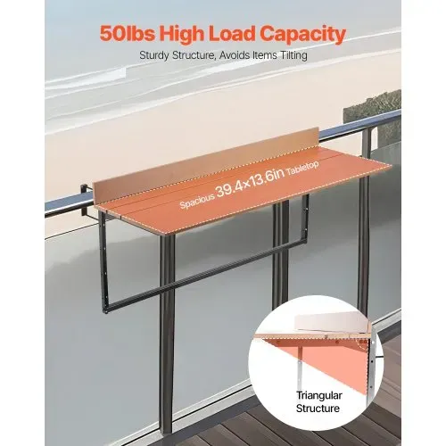 VEVOR Balkon-Hängetisch, 1000x345mm, klappbarer Balkonhängetisch, Klapptisch für Geländer im Freien, 5-stufig verstellbar, passend für Geländer von 1 bis 3,7 Zoll, Serviertisch für Terrasse und Deck – Bild 2
