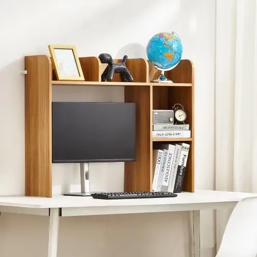 VEVOR Schreibtisch Bücherregal 2-stufiger Organizer (94,5 x 24,1 x 73,4 cm) Tischregale Schreibtisch Organizer Ausstellungsregal aus Spanplatten mit rutschfesten Füßen, für Büro Wohnheim, Holzfarbe – Bild 7