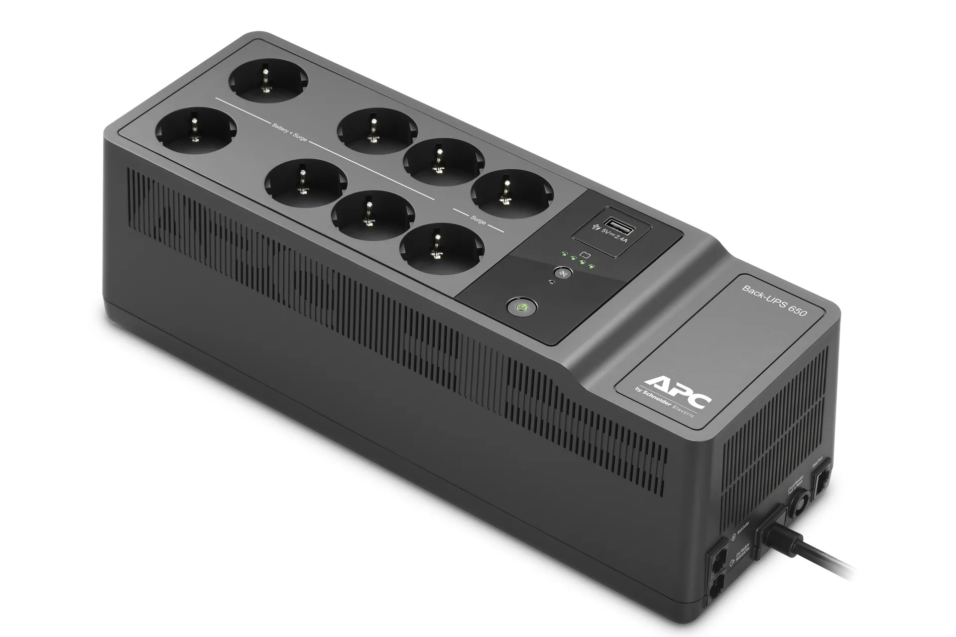 APC Back-UPS BE650G2-GR – USV 8x Schuko, 650VA, 1 USB-Ladegerät, 1 USB-Datenanschluss APC Back-UPS BE650G2-GR – USV 8x Schuko, 650VA, 1 USB-Ladegerät, 1 USB-Datenanschluss