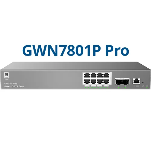 Grandstream GWN7801P PRO – Enterprise Layer 2++ Managed Switch – 8× Gigabit RJ45 (PoE/PoE+) + 2× Gigabit SFP Grandstream GWN7801P PRO – Enterprise Layer 2++ Managed Switch – 8× Gigabit RJ45 (PoE/PoE+) + 2× Gigabit SFP