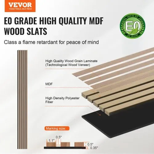 VEVOR Akustikpaneele, 2400 x 200 x 21 mm, Akustik Wandpaneele, MDF-Akzent-Holzwandpaneele für moderne Innenwanddekoration, Akustikpaneel Kunstholz-Wandplatten zur Geräuschreduzierung, 4er-Set VEVOR Akustikpaneele, 2400 x 200 x 21 mm, Akustik Wandpaneele, MDF-Akzent-Holzwandpaneele für moderne Innenwanddekoration, Akustikpaneel Kunstholz-Wandplatten zur Geräuschreduzierung, 4er-Set