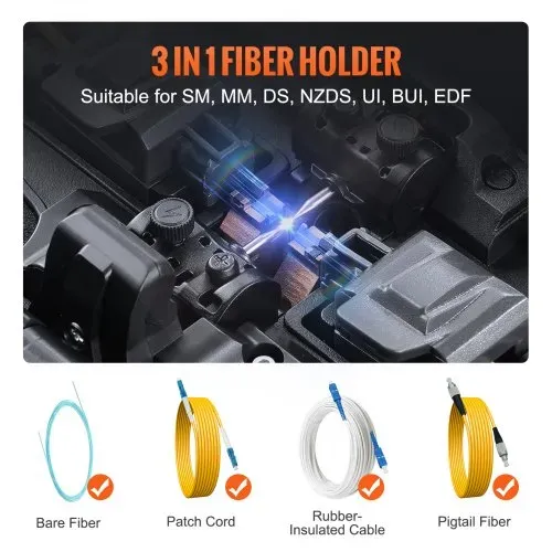VEVOR Glasfaser-Schweißgerät mit 6 Motoren, Kernausrichtung, Spleißgerät, 6 s Spleißen & 13 s Aufheizen, Fusionsspleißgerät mit 5-Zoll-Touchscreen, 3-in-1-Faserhalter, 7800 mAh Akku für SM MM DS NZDS – Bild 4