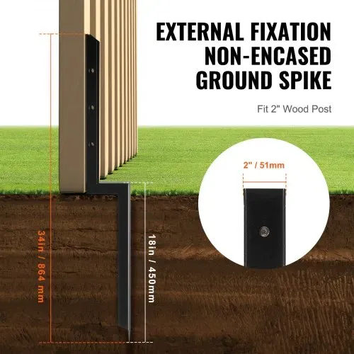 VEVOR Reparaturset für Zaunpfostenanker, 4er-Pack, Innendurchmesser 51 x 51 mm, robuste Stützpfähle für Zaunpfosten aus Stahl, Anker-Erdspieß zur Reparatur von schiefen, gebrochenen Holzzaunpfosten – Bild 3