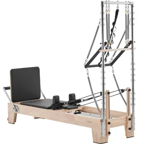 VEVOR Pilates Reformer Maschine aus Gummibaumholz für Fitnessstudio, Krafttrainingsgerät mit doppeltem Widerstand, Reformer-Box, Sprungbrett, für Fortgeschrittene & Anfänger, biz zu 181,44 kg – Bild 10