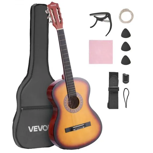 VEVOR Konzertgitarre, 960 mm, Holz-Klassikgitarren-Starter-Set für Anfänger, mit Nylonsaiten, Gigbag, Gurt, Stimmgerät, zusätzlicher Saite, Plektrum, Kapodaster, Linde, für Einsteiger, Sunburst VEVOR Konzertgitarre, 960 mm, Holz-Klassikgitarren-Starter-Set für Anfänger, mit Nylonsaiten, Gigbag, Gurt, Stimmgerät, zusätzlicher Saite, Plektrum, Kapodaster, Linde, für Einsteiger, Sunburst