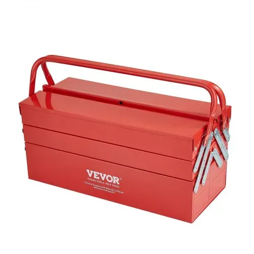 VEVOR Werkzeugkasten 457,2x200x215mm, 3-stöckig, 5-Fach, Werkzeugkiste mit Griff und Schlossloch, pulverbeschichteter Stahl, Werkzeugkoffer für Haushalt, Fabrik, Lager, Reparaturwerkstatt, rot – Bild 9