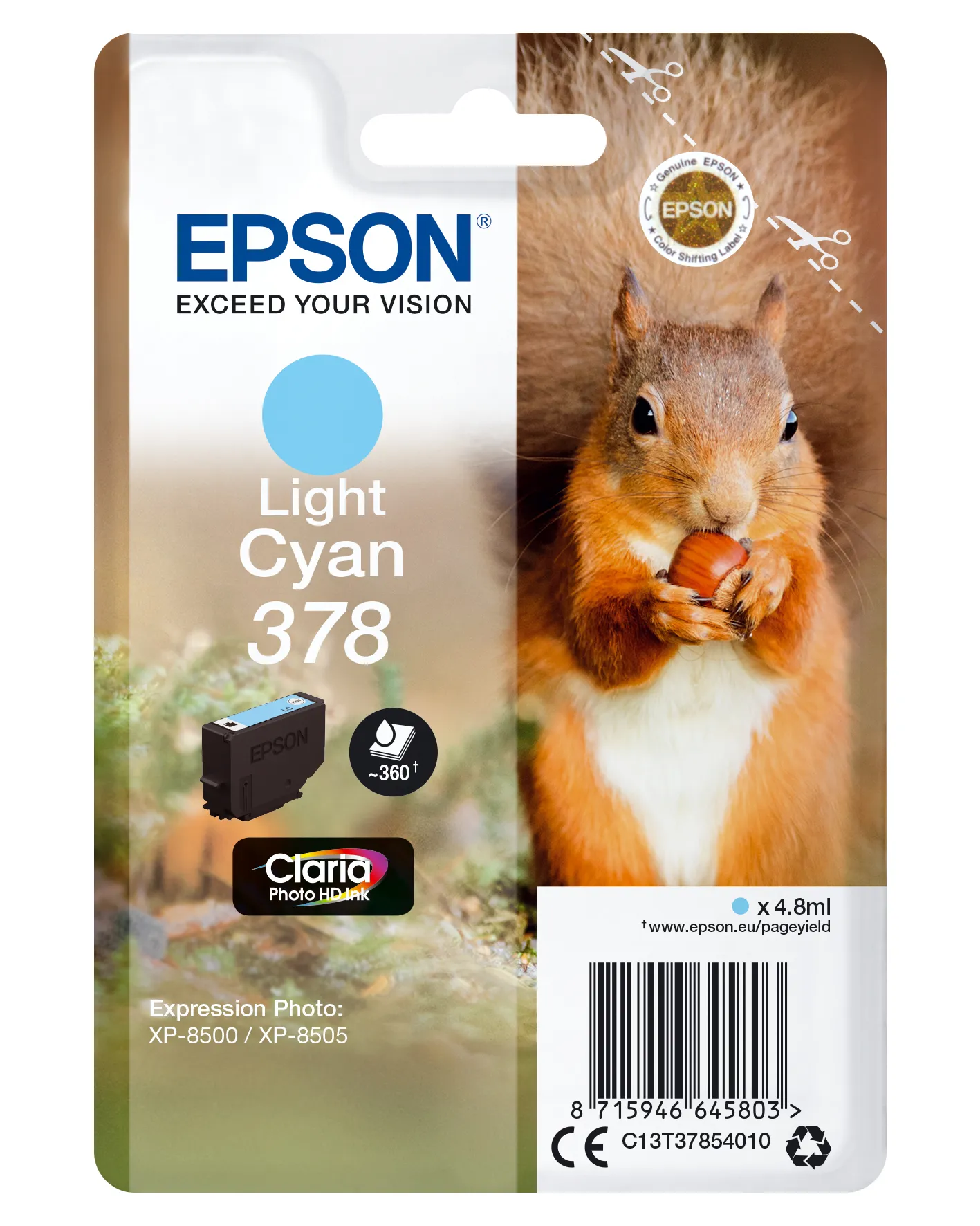 Epson Squirrel Singlepack Light Cyan 378 Claria Photo HD Ink Epson Squirrel Singlepack Light Cyan 378 Claria Photo HD Ink