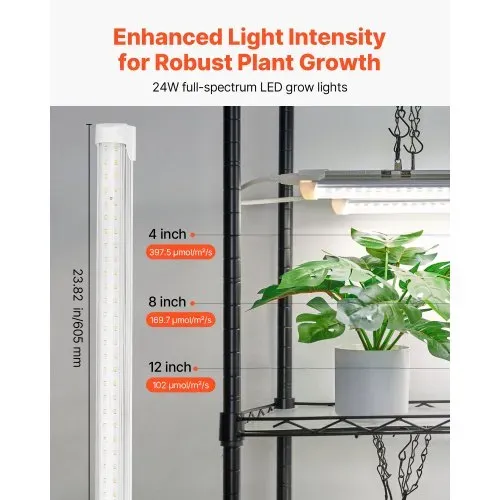 VEVOR DIY-Pflanzenregal mit Wachstumslichtern, Pflanzenständer mit Rädern, 192 W 5000 K Vollspektrum-Lichter, Pflanzenregal aus Metall, Blumenregal für Samenanzucht, 750x350x1800mm – Bild 2