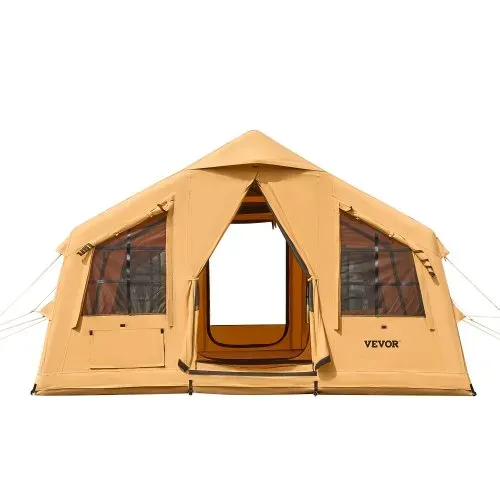 VEVOR Aufblasbares Zelt für Camping 8-12 Personen mit Handpumpe, 4,8x3,6x2,2 m Glamping-Zelt mit 2 Oberlichtern, Baldachin, Ofenanschluss, 2 Türen & Netzfenstern, Aufbewahrungstasche – Bild 10
