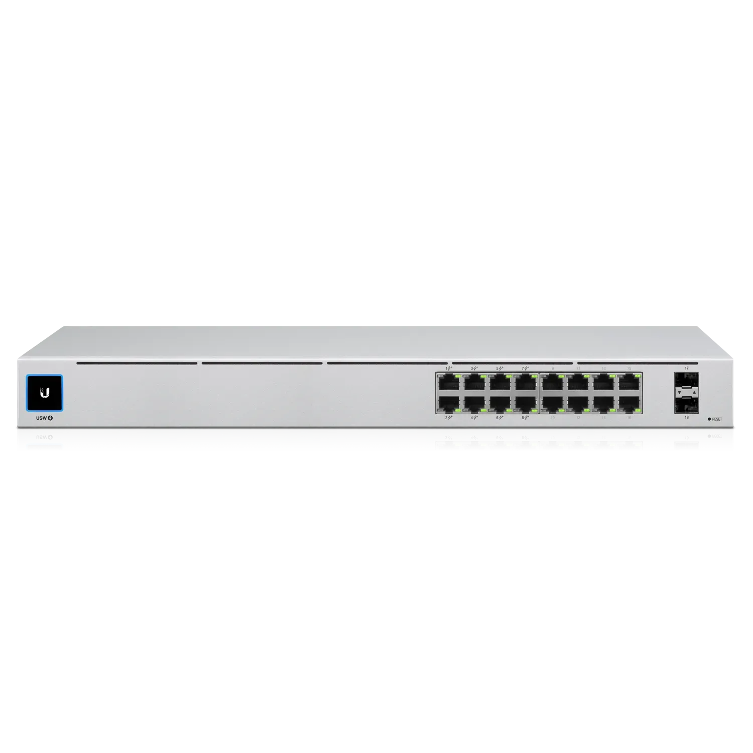 Ubiquiti Switch smart managed Layer2 18 Port • 16x GbE • PoE Budget 42W • 8x PoE at • 2x SFP • 19" • Lüfterlos • UniFi • USW-16-POE – Bild 3
