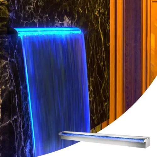 VEVOR Schwimmbad-Wasserfall-Überlaufrinne 120 x 11,5 x 8 cm Edelstahl-Schwimmbad-Wasserfallbrunnen mit buntem LED-StreifenSchlauchanschluss Fernbedienung, korrosionsbeständig für Teich Garten Pool – Bild 7
