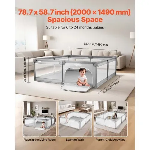 VEVOR Baby-Laufstall, 200×149 cm, Spielstall für Kinder, Zaun-Spielplatz für drinnen & draußen mit 50 Ozeanbällen, Tür mit Reißverschluss & atmungsaktivem Netz, Sicherheits-Aktivitätszentrum VEVOR Baby-Laufstall, 200×149 cm, Spielstall für Kinder, Zaun-Spielplatz für drinnen & draußen mit 50 Ozeanbällen, Tür mit Reißverschluss & atmungsaktivem Netz, Sicherheits-Aktivitätszentrum
