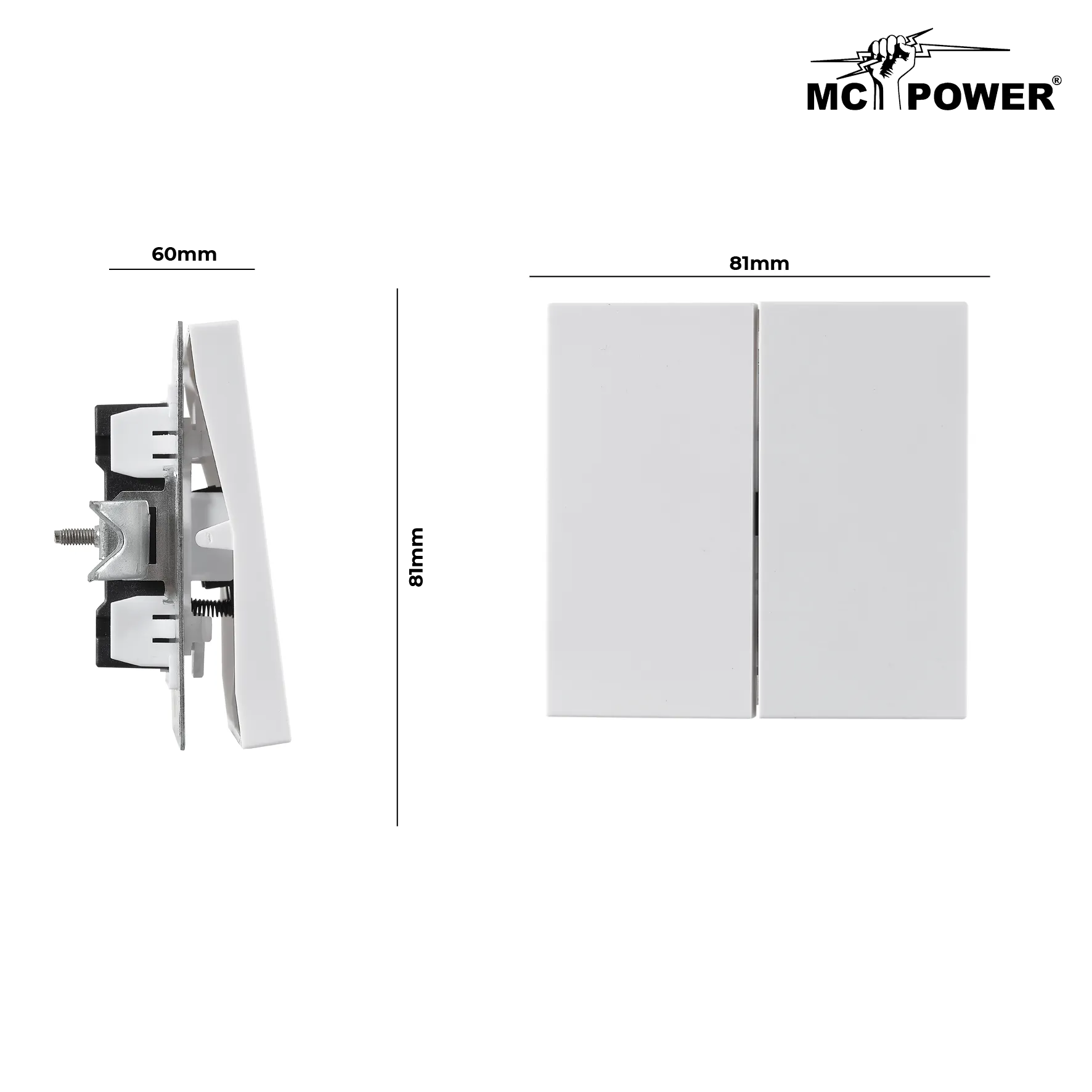 Taster McPower ''Shallow'' 2-fach, 250V~10A, UP, Steckanschluss, weiß – Bild 2