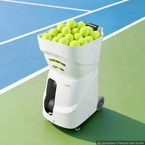 VEVOR Tennisballmaschine Max. 121 km/h Tischballwerfer 110 Ballkapazität, mit Spin-Steuerung, App-Steuerung, 2 Trainingsmodi, 4 Stunden Akkulaufzeit, Ausziehbarem Griff, Rollen und Kunststoffgehäuse – Bild 7