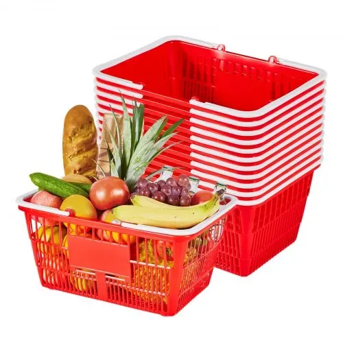 VEVOR Einkaufskorb, 12 Stk., 21 L, PE-Kunststoff-Tragekorb mit Griffen, Universalkorb, hält bis zu 9,07 kg, Picknickkorb für Lebensmittel, Einzelhandel, Geschäfte, Supermärkte, Heimgebrauch, rot VEVOR Einkaufskorb, 12 Stk., 21 L, PE-Kunststoff-Tragekorb mit Griffen, Universalkorb, hält bis zu 9,07 kg, Picknickkorb für Lebensmittel, Einzelhandel, Geschäfte, Supermärkte, Heimgebrauch, rot