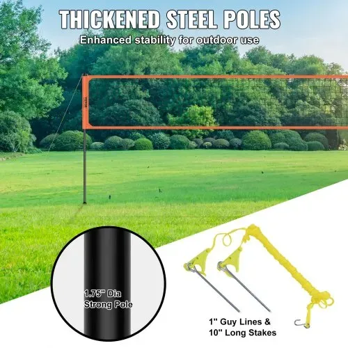 VEVOR Volleyballnetz Höhenverstellbares Volleyballnetz Set, 9,7 x 2,4 m Tragbarer Beachvolleyball-Netz, Orange Volleyballnetz Faltbare Volleyballnetz mit Volleyball & Tragetasche, für Garten, Strand – Bild 3