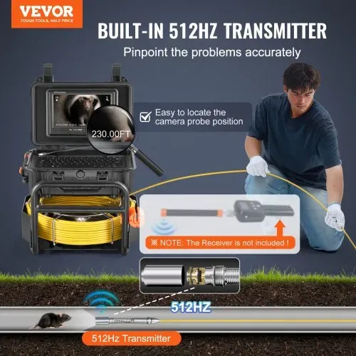 VEVOR Kanalkamera 70 m, selbstnivellierende Rohrinspektionskamera mit 512-Hz-Sender, Entfernungszähler, 9-Zoll-Bildschirm, 1080P HD-Rohrkamera mit 12 LEDs und 32-GB-Karte für Kanalrohre, Endoskop VEVOR Kanalkamera 70 m, selbstnivellierende Rohrinspektionskamera mit 512-Hz-Sender, Entfernungszähler, 9-Zoll-Bildschirm, 1080P HD-Rohrkamera mit 12 LEDs und 32-GB-Karte für Kanalrohre, Endoskop