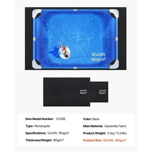 VEVOR Rechteckige Poolunterlage, 3,6 x 7,3 m, Bodenplane für oberirdische Schwimmbecken, extra dicke Bodenschutzplane, Poolmatte aus Geotextilmaterial, verlängert die Lebensdauer der Folie – Bild 6