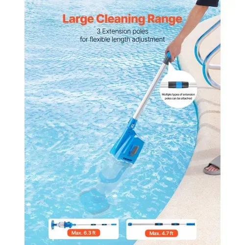 VEVOR Poolsauger kabelloser Handsauger (100 L/min) für Whirlpools mit Verlängerungsstange, wiederaufladbarer Poolreiniger, läuft bis zu 1 Stunde, für oberirdische/eingelassene Pool-Spas – Bild 4
