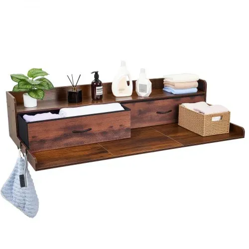 VEVOR Arbeitsplatte für Waschmaschine & Trockner (137 x 69,9 cm) mit Ablage & 2 Schubladen & Haken, für Wäscheschrank Speisekammer Küchentheke, 113 kg Belastbar, Braun, Ablagefläche für Waschmittel – Bild 10