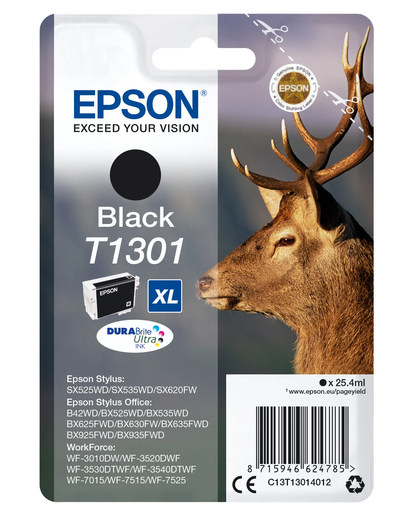Epson Stag Singlepack Black T1301 DURABrite Ultra Ink Epson Stag Singlepack Black T1301 DURABrite Ultra Ink