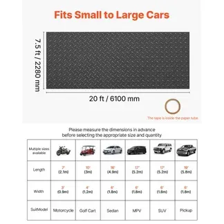 VEVOR Garagenbodenmatte, 2280×6100 mm Antirutschmatte, Meterware, 2,2 mm dicke PVC-Noppenmatte, Bodenschutzmatte mit doppelseitigem Klebeband, für Lager, Fitnessstudios, Anhänger, Schwarz VEVOR Garagenbodenmatte, 2280×6100 mm Antirutschmatte, Meterware, 2,2 mm dicke PVC-Noppenmatte, Bodenschutzmatte mit doppelseitigem Klebeband, für Lager, Fitnessstudios, Anhänger, Schwarz