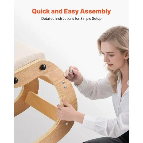 VEVOR Ergonomischer Kniehocker mit Dicken, Integrierten Schaumstoffpolstern & Massivholzrahmen, Höheneinstellbarer Kniestuhl zur Entlastung von Nacken und Rücken, Ideal für Zuhause, Büro, Beige – Bild 5