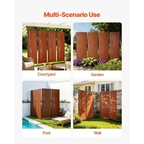 VEVOR Paravent 50x160 cm 4er-Pack, Raumteiler, Trennwand mit Erdspießen & Kohlenstoffstahlplatte, Sichtschutz, Raumtrenner, Dekorative Sichtschutzwand für Garten, Terrasse, Hof, Balkon – Bild 5