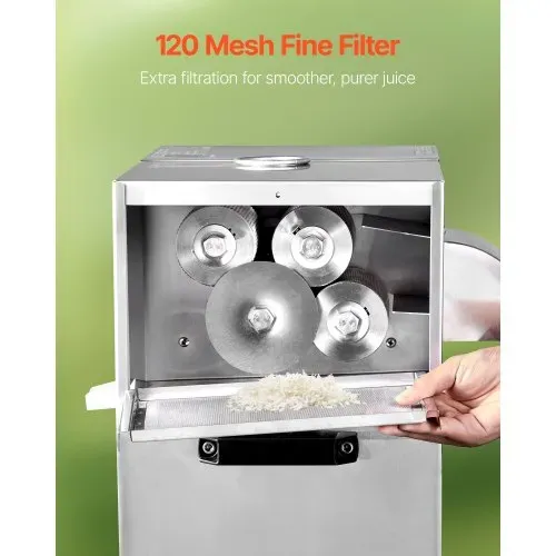 VEVOR kommerzieller Zuckerrohr-Entsafter, 800 W elektrischer Zuckerrohr-Entsafter mit 300 kg/h hoher Leistung, 4 Edelstahlwalzen, Zuckerrohrpresse Saftmaschine (55 x 38 x 52 cm) – Bild 4