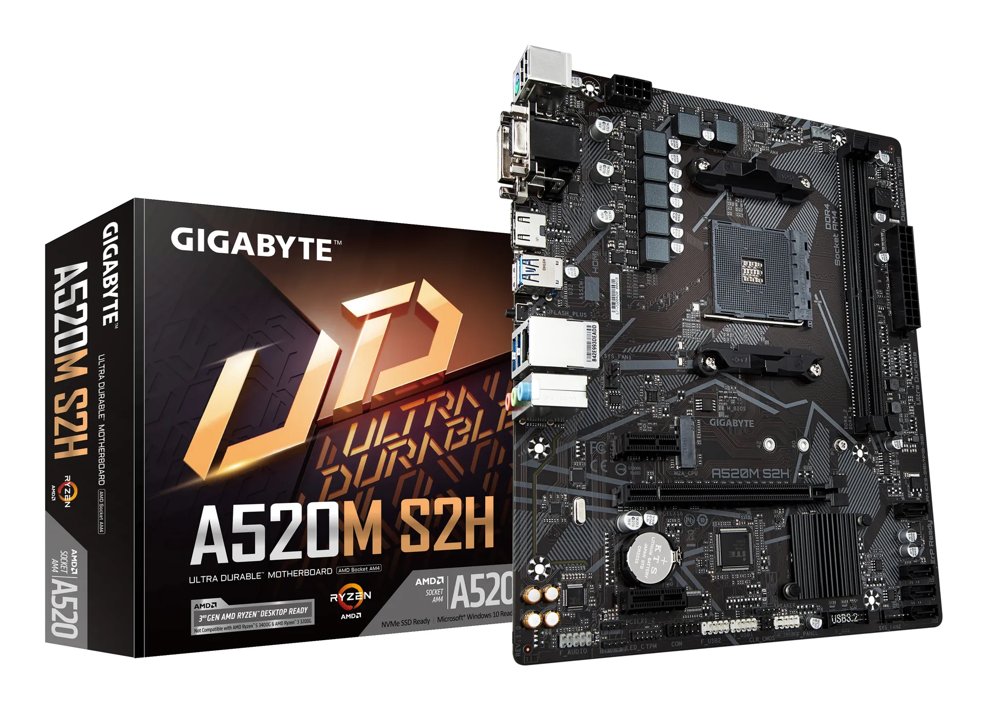 GIGABYTE A520M S2H Mainboard – Unterstützt AMD Ryzen 5000 Serie AM4 CPUs, 4+3 Phasen reines digitales VRM, bis zu 5100MHz DDR4 (OC), PCIe 3.0 x4 M.2, GbE LAN, USB 3.2 Gen 1 GIGABYTE A520M S2H Mainboard – Unterstützt AMD Ryzen 5000 Serie AM4 CPUs, 4+3 Phasen reines digitales VRM, bis zu 5100MHz DDR4 (OC), PCIe 3.0 x4 M.2, GbE LAN, USB 3.2 Gen 1