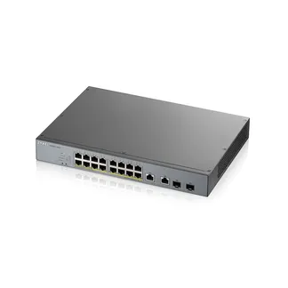 Zyxel Switch smart managed Layer2 18 Port • 16x 1 GbE • PoE Budget 250 Watt • 16x PoE at • 2x 1 Gb Combo • 19″ • GS1350-18HP Zyxel Switch smart managed Layer2 18 Port • 16x 1 GbE • PoE Budget 250 Watt • 16x PoE at • 2x 1 Gb Combo • 19″ • GS1350-18HP
