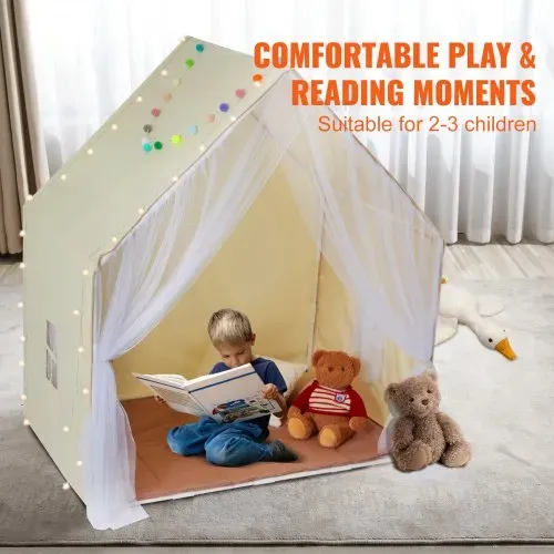 VEVOR Kinderspielzelt, Kinderzelt für Kinder von 1–5 Jahren, Kleinkinderzelt mit Matte und Zeltlampe, Zelt für Kinder mit Fenstern für drinnen und draußen, Jurtenzelt Beige 1 Tür 2 Fenster – Bild 5