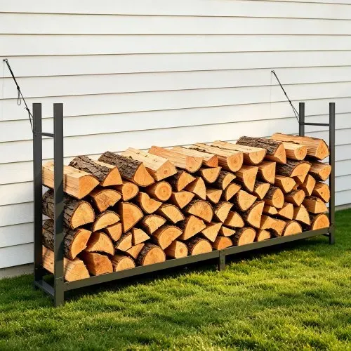 VEVOR Kaminholzregal 1/2 Cord Brennholzregal Feuerholzregal 2440x355x1230mm, für Kamin Terrasse Balkon, Rahmen aus Kohlenstoffstahl Pulverbeschichtet, Tragfähigkeit 1100 kg, Kapazität 904,04 L Schwarz – Bild 7