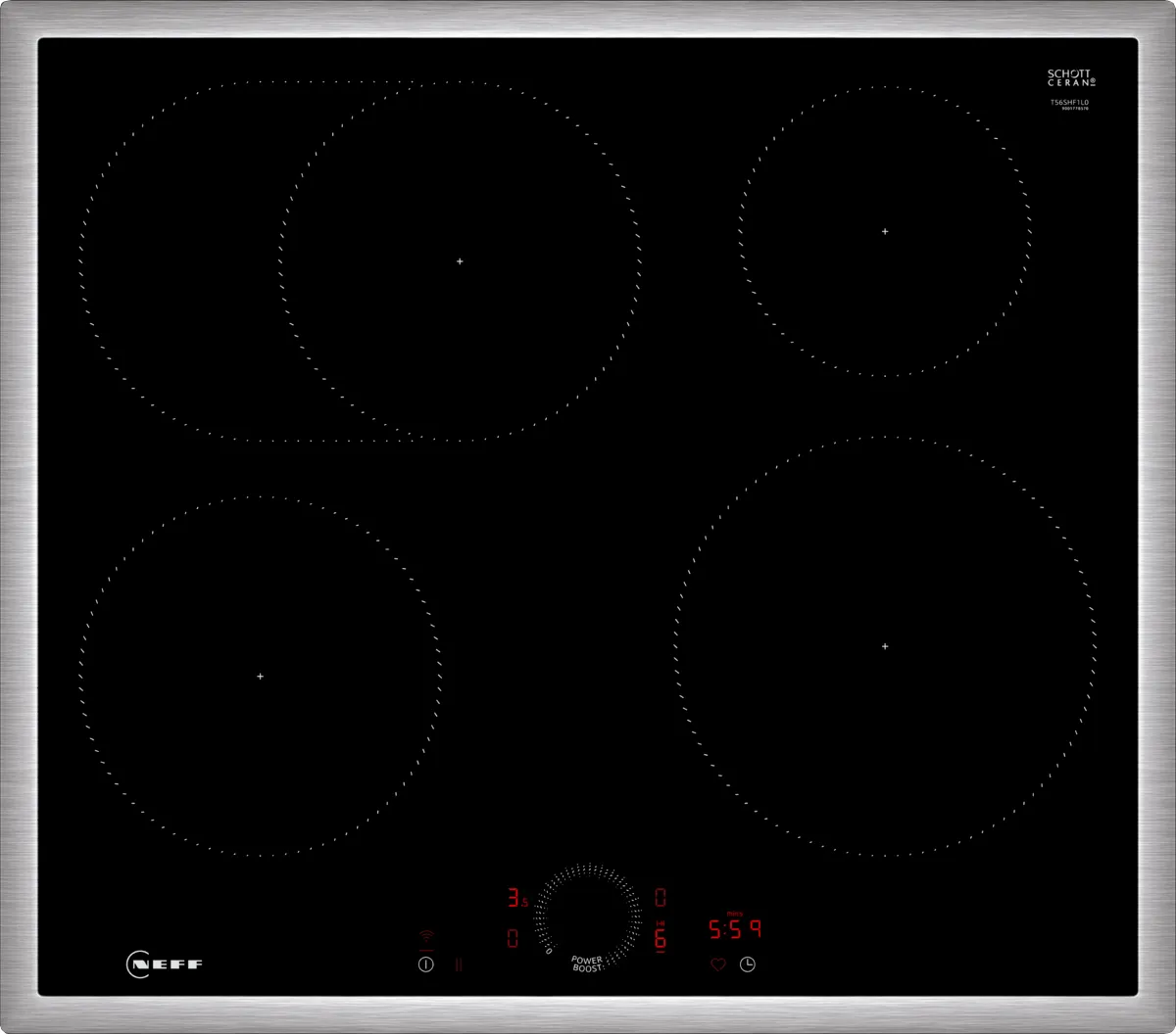 Neff T56SHF1L0 Kochfeld Schwarz, Edelstahl Integriert 60 cm Zonen-Induktionskochfeld 4 Zone(n) Neff T56SHF1L0 Kochfeld Schwarz, Edelstahl Integriert 60 cm Zonen-Induktionskochfeld 4 Zone(n)