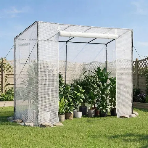 VEVOR Gewächshaus 195x77x146/168 cm, Foliengewächshaus, Tomatenhaus mit Pulverbeschichtetem Stahlrahmen, PE-Abdeckung, Aufrollbarer Reißverschlusstür & 2 Fenster, Treibhaus für Außenbereich – Bild 7