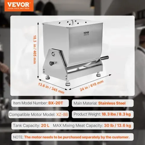 VEVOR manueller Fleischmischer Fleischverarbeitungsgerät mit Kippbehälter (maximales Mischen von 13,61 kg Fleisch), Fleischmischer Wurstmischer mit Untersetzungsgetriebe, Handmixer für Hackfleisch – Bild 6
