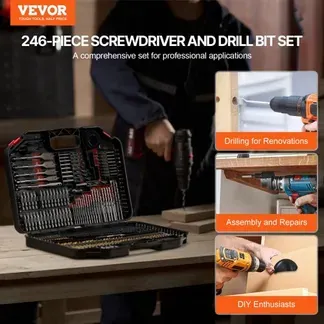 VEVOR Bohrerset 246-teilig, Bohrer- und Schrauberbit-Set, Schraubendreherbit-Set geeignet zum Bohren und Schrauben in Holz, Metall und Zement, Bohrer-Sets Kombi-Set sortiert in geordneter Tragkoffer VEVOR Bohrerset 246-teilig, Bohrer- und Schrauberbit-Set, Schraubendreherbit-Set geeignet zum Bohren und Schrauben in Holz, Metall und Zement, Bohrer-Sets Kombi-Set sortiert in geordneter Tragkoffer