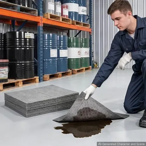 VEVOR 100 Stk. Ölsaugtücher 410x460mm Auffangmatten für Öl & Wasserbasis, Universelle Saugmatten zum Reinigen für Lager Werkstatt Garage Fabrik, 3-Lagige Polypropylen-Struktur, Saugstark, mit Box – Bild 7