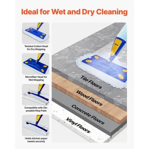 VEVOR Sprühwischer Bodenwischer mit 3 wiederverwendbaren waschbaren Wischpads, Sprühmopp mit nachfüllbaren 800 ml Wassertank & Sprühfunktion für Reinigung von Fliesenböden Vinylböden Holzböden – Bild 4