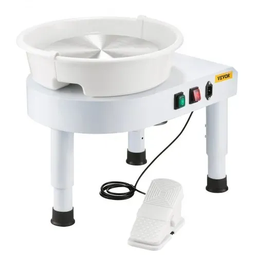 VEVOR Töpferscheibe 28 cm Keramik Rad Maschine Tonmaschine, Drehzahlregelung 60–300 U/min per Fußpedal Abnehmbares Becken Verstellbarer Hubfuß Komplettes Zubehör DIY-Projekte Weiß – Bild 10