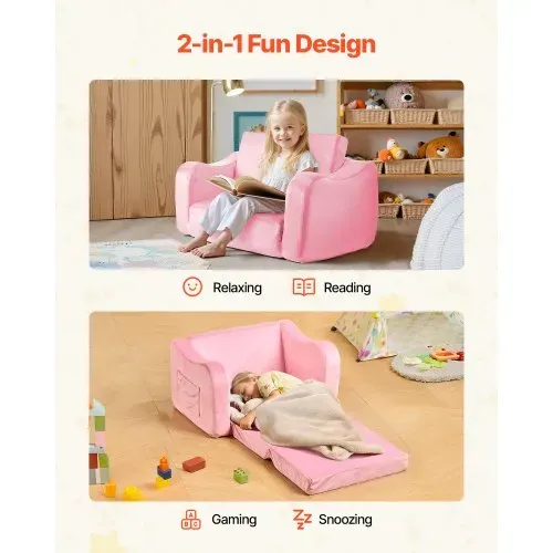VEVOR Kindersofa Kindersessel aus 28D-Schwamm & kurzem Flor mit Armlehnen, Kleinkindersofa zum Lesen und Spielen, Kindercouch umwandelbares Schlafsofa für Spielzimmer Schlafzimmer Rosa M (Maß) VEVOR Kindersofa Kindersessel aus 28D-Schwamm & kurzem Flor mit Armlehnen, Kleinkindersofa zum Lesen und Spielen, Kindercouch umwandelbares Schlafsofa für Spielzimmer Schlafzimmer Rosa M (Maß)