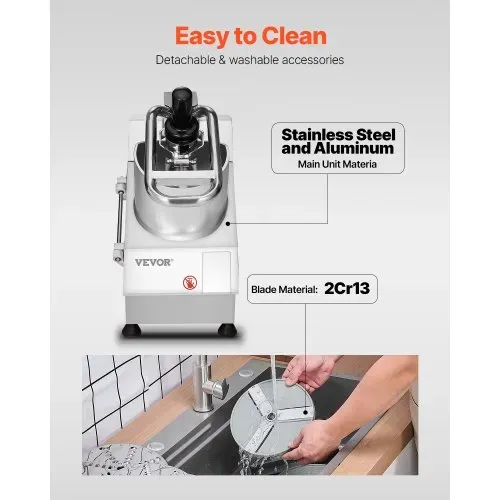 VEVOR Küchenmaschine Gemüseschneider Gemüsezerkleiner 2 Einfüllöffnungen, Schneider aus lebensmittelechtem Edelstahl mit 6 abnehmbaren Klingen, 3/5/7/10 mm Raspel, 2/4 mm Hobel, für Gemüse Obst – Bild 5