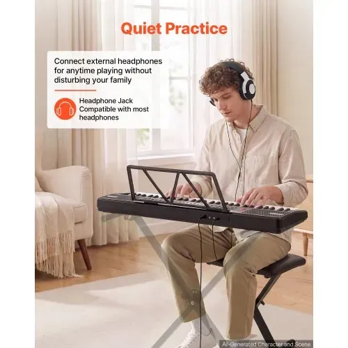 VEVOR Digitalpiano 61 Tasten Halbgewichtet E-Piano Elektronisches Keyboard für Anfänger und Musikliebhaber, 100 Klänge und Rhythmen, mit HiFi-Stereolautsprecher, Notenablage, USB-/MIDI-Anschluss – Bild 4