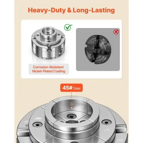VEVOR 4-Zoll-Drechselfutter, Selbstzentrierendes 4-Backen-Futter-Set mit Kegelradgetriebe, 1 Zoll x 8 TPI-Gewinde, Adapter, 5 Backensätze, Transportkoffer, Vernickelt, für Drechselbänke – Bild 3