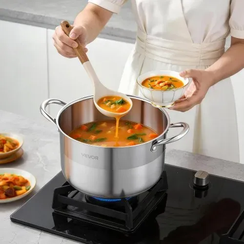 VEVOR Edelstahl Kochtopf 7,6 L Suppentopf mit Glasdeckel Induktionsgeeignet Hochwertiger Nudeltopf PFOA-frei PFAS-frei für Gasherd Elektrokochfeld Ideal für Eintöpfe Pasta Suppen – Bild 7